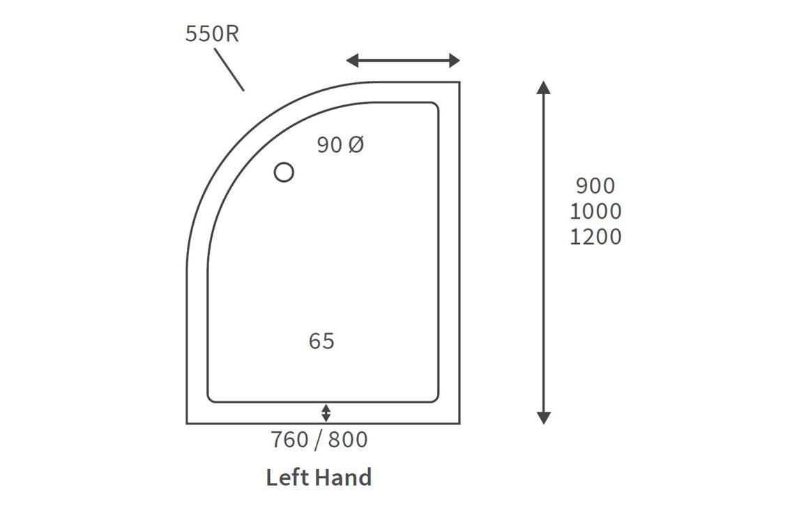 1000 x 800 Offset Quadrant Slimline Shower Tray LH