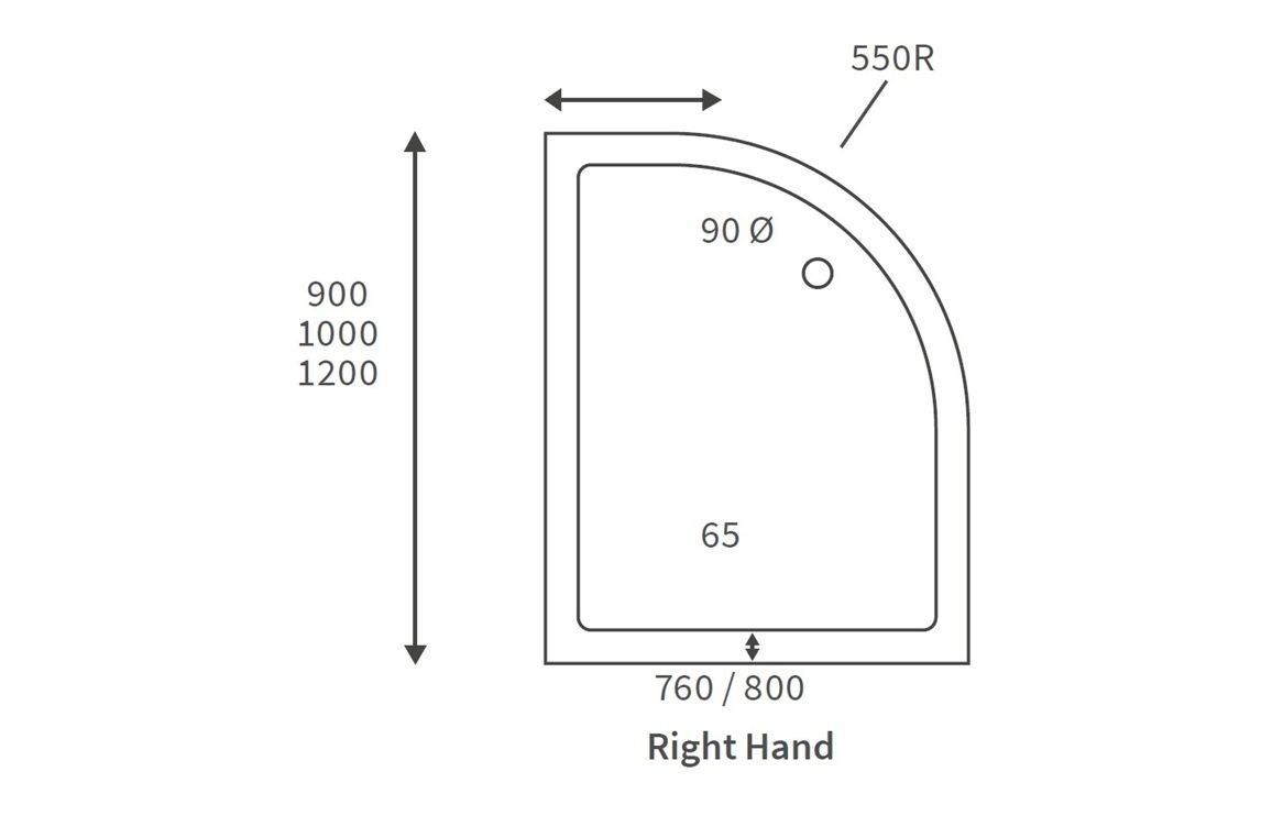 1200 x 800 Offset Quadrant Slimline Shower Tray RH