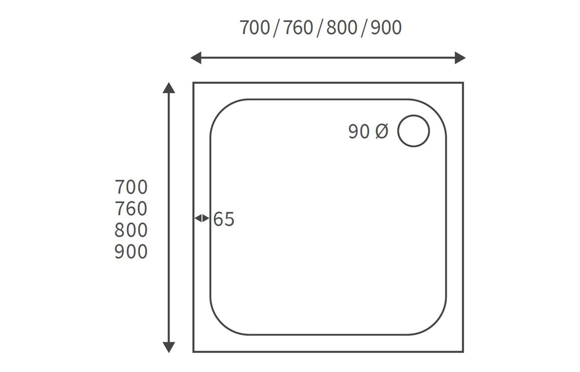 760 x 760 Slimline Shower Tray & Waste