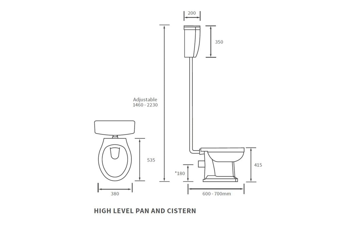 Albert High Level Open Back Toilet Pan, Cistern & Soft Close Seat